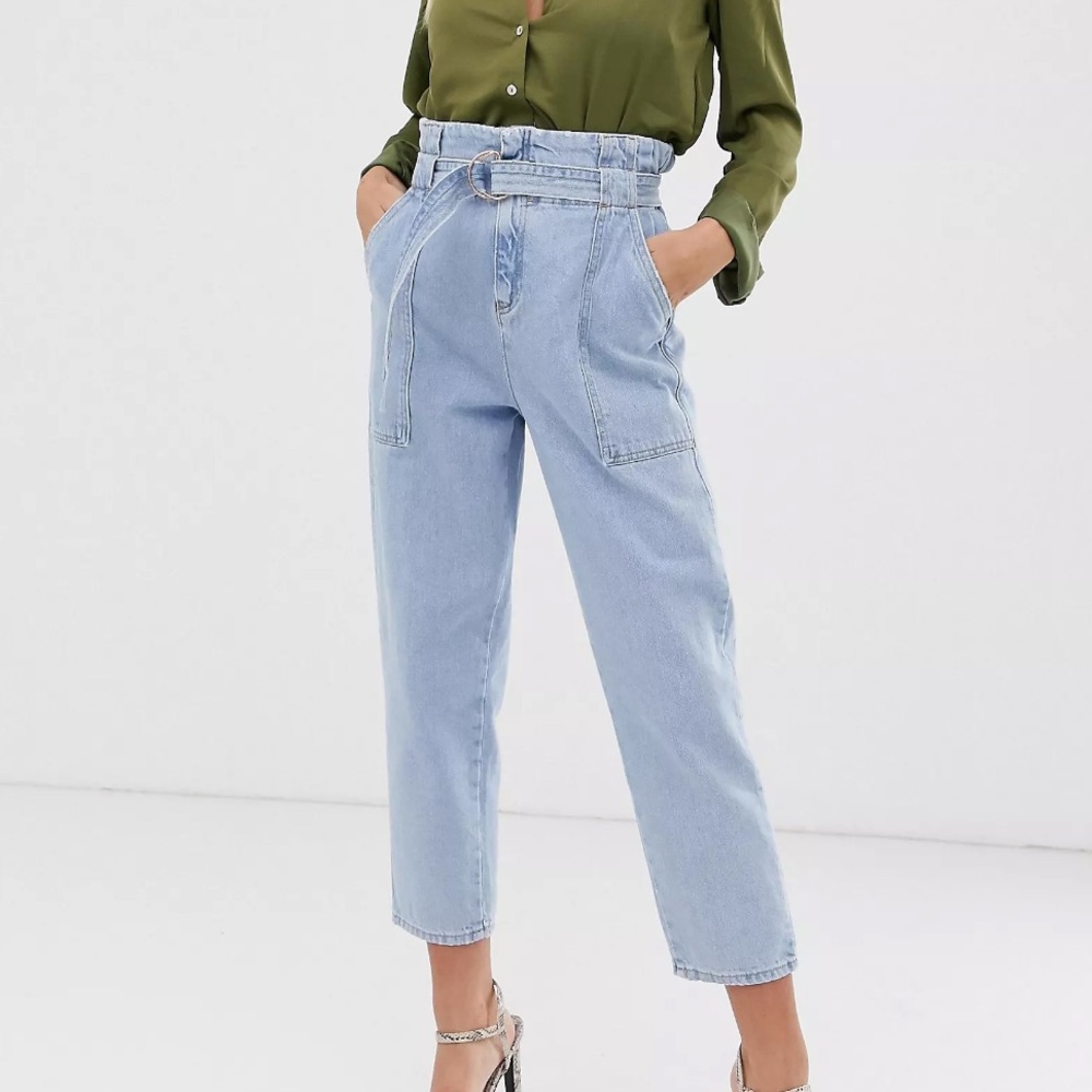 NWT River Island paperbag waist jeans in light wash - Size 6L
